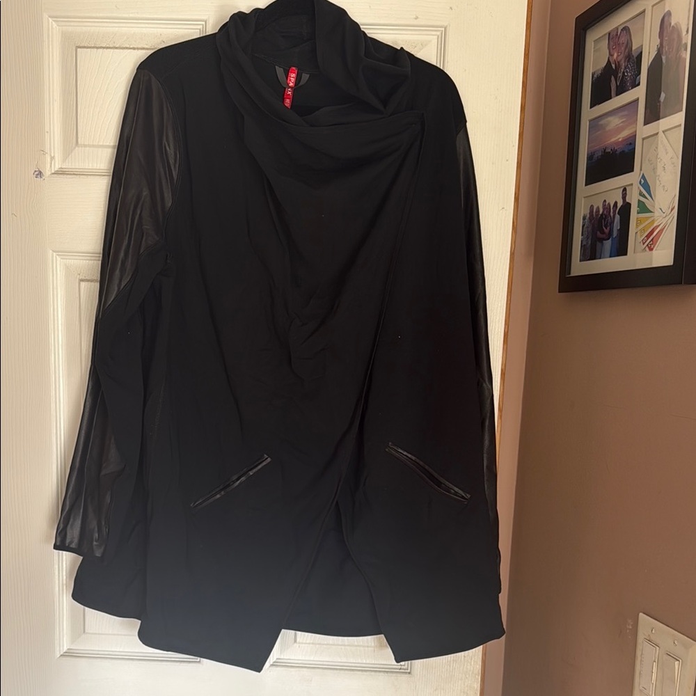 Stylish Black Women's Spank leather trimmed Jacket